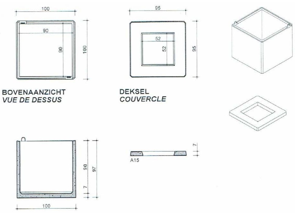 Watertellerput 1m/1m/0,97m  met betonnen deksel