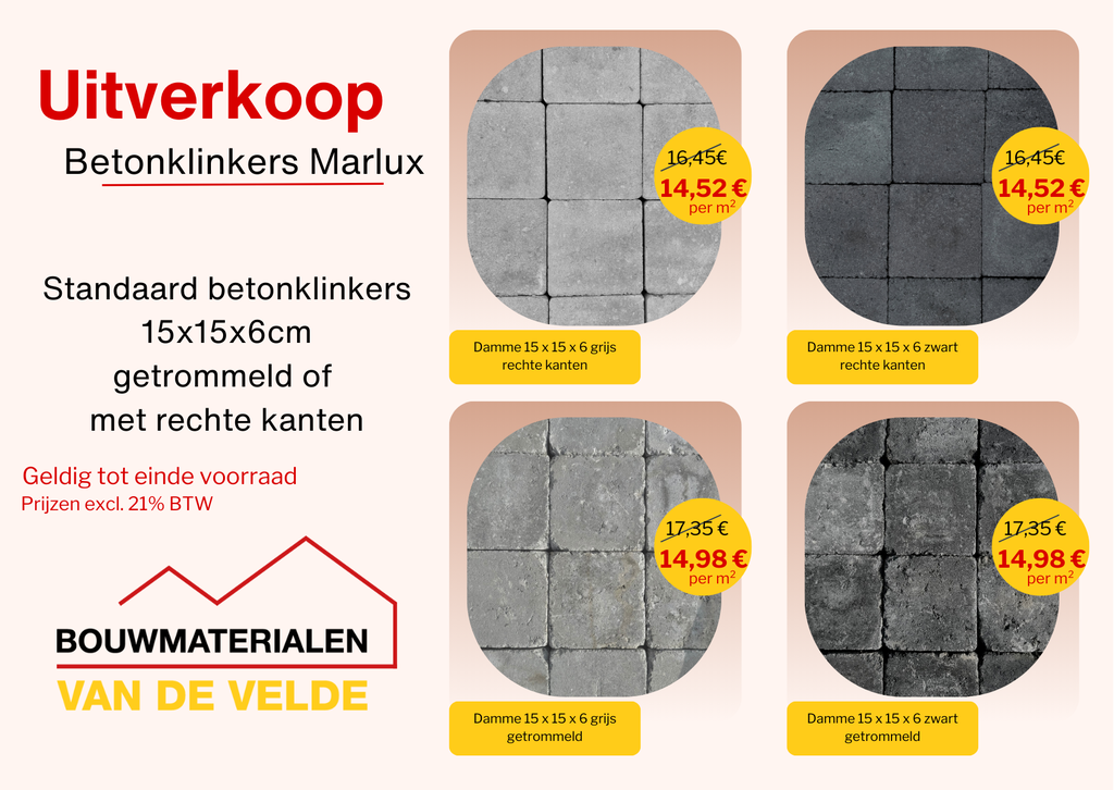 Damme 15/15/6 cm ongetrommeld (rechte kanten) grijs  of zwart * PROMO tot einde voorraad *